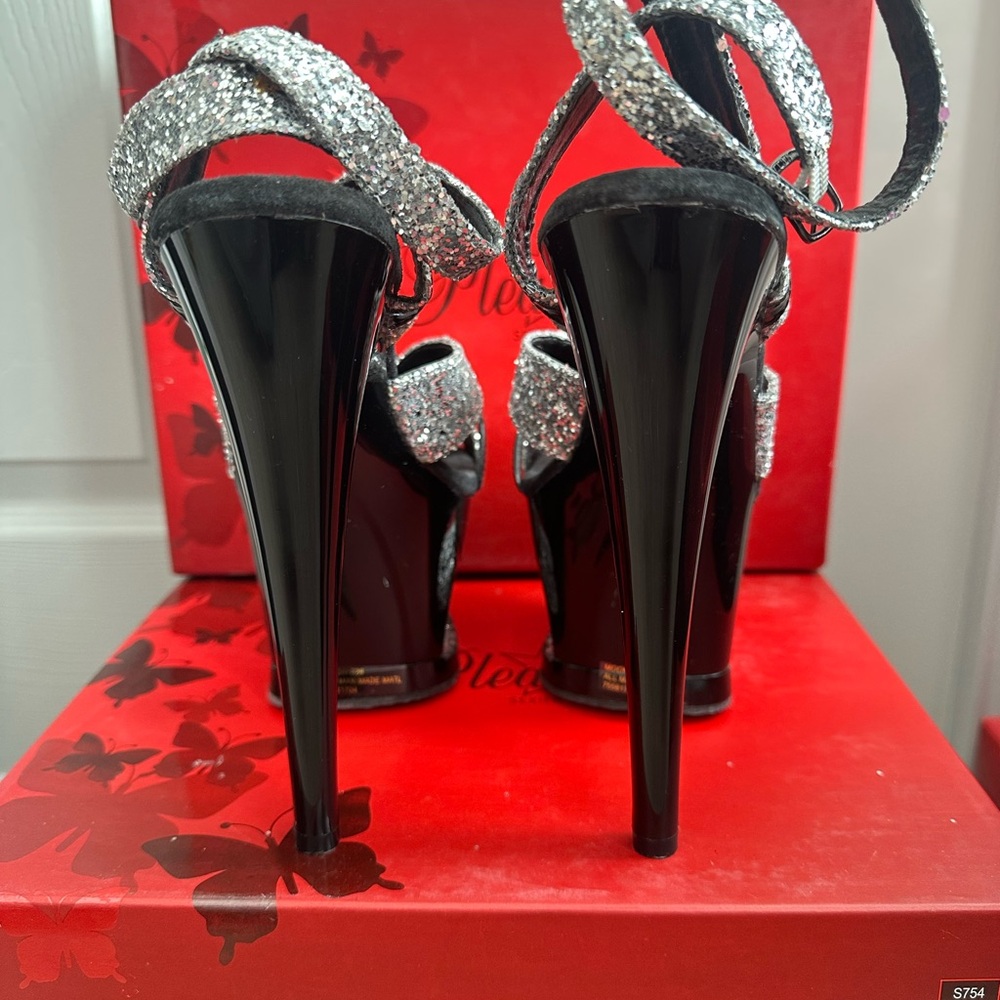 Pleaser Silver Glitter Platform Heels View 3